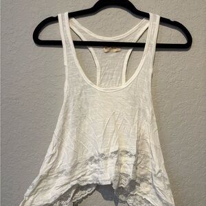 Hollister White Asymmetrical Ruffled Tank Top